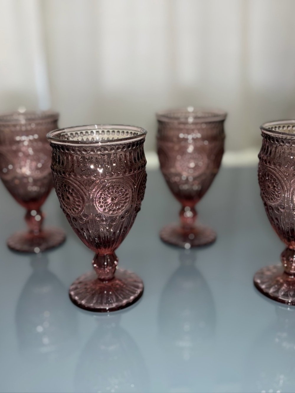 The Pioneer Woman Plum Glass Goblets w/ Embossed Floral Design - Picture 2 of 10